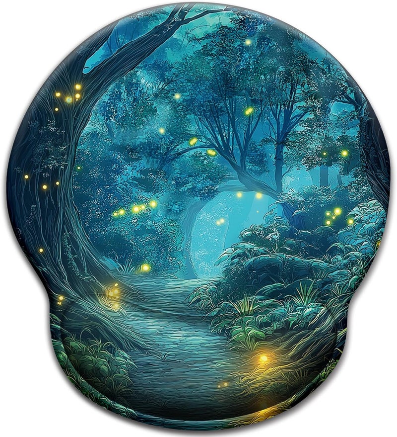 LIMKRIAN Firefly Forest Mouse Pad with Wrist Rest, Ergonomic Mouse Pad Wrist Support with Non-Slip Pain Relief PU Base, Funny Computer Mousepad, Cute Office Supplies Home Desk Accessories Decor - Image 1